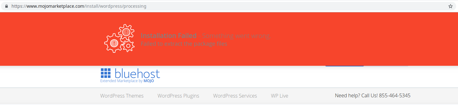 failed to create wordpress site bluehost